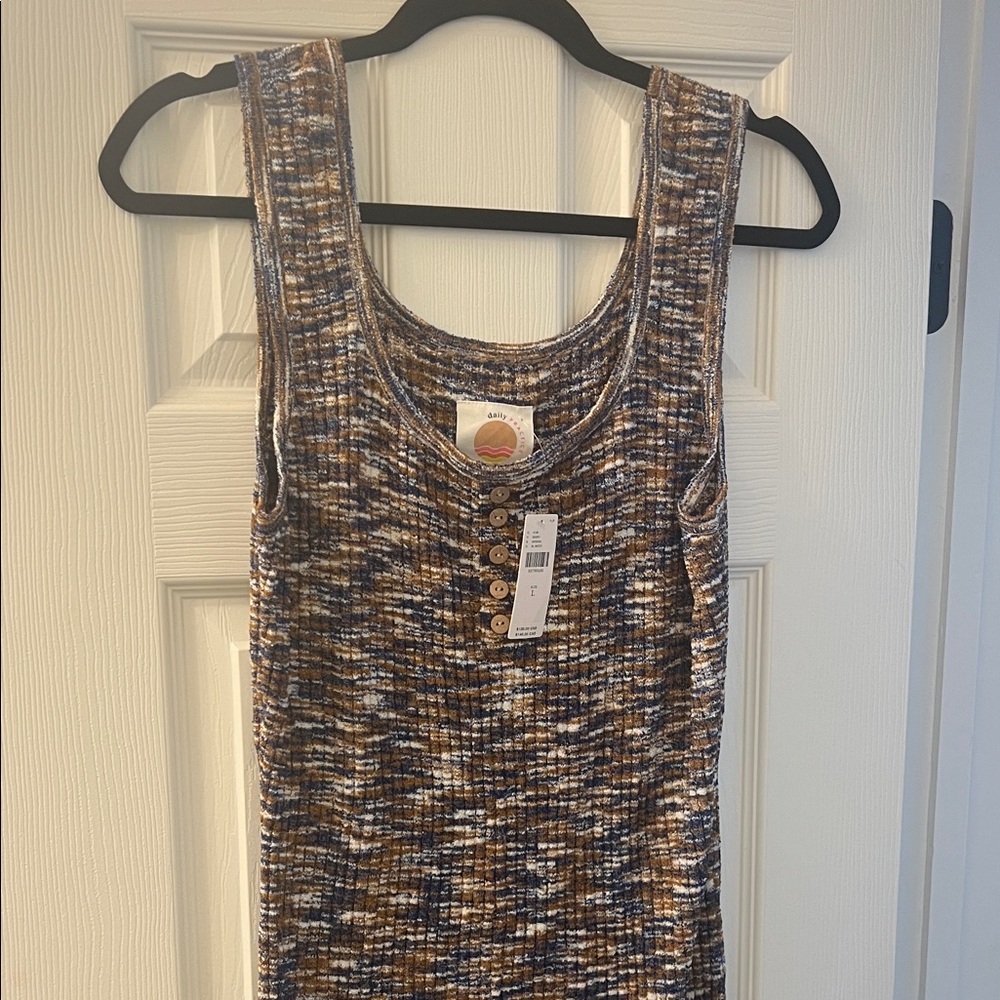 Anthropologie Daily Practice Dress L NWT knit Henley button midi multicolor